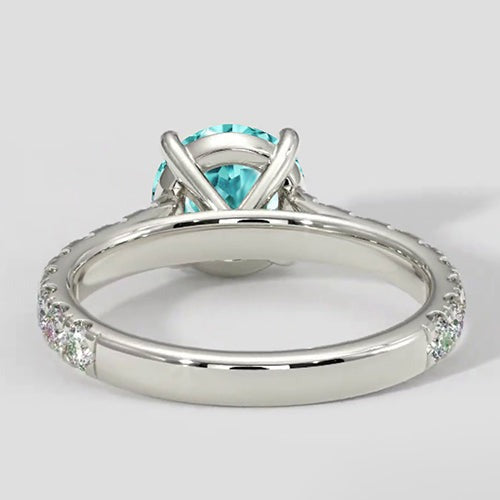 Solitaire en tourmaline Paraiba avec bande pavée de diamants