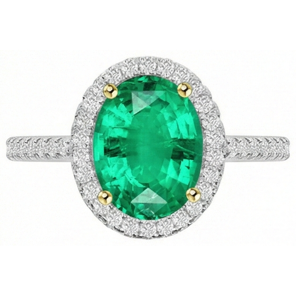 Bague Pierre Précieuse Or Bicolore 14 Carats avec Émeraude Fine – vue de profil