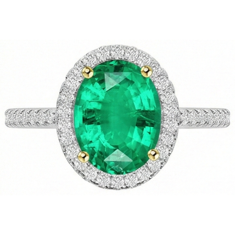 Bague Pierre Précieuse Or Bicolore 14 Carats avec Émeraude Fine – vue de profil