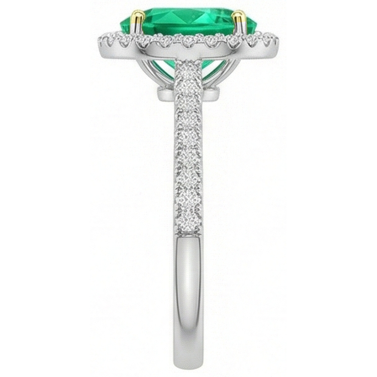 Taille Ovale Émeraude Fine bague en Or Bicolore 14 Carats – vue de dessus