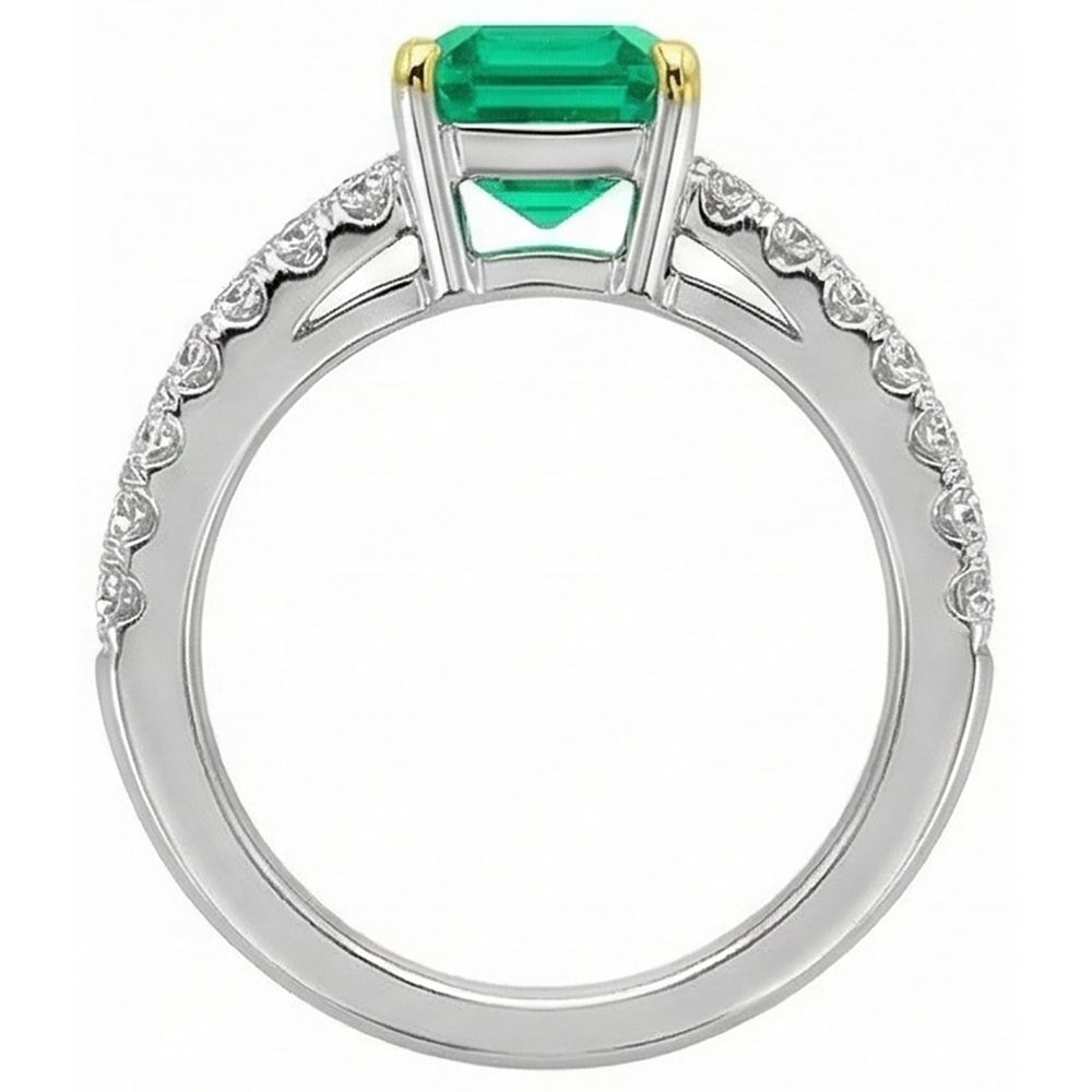Taille à Degrés Émeraude Colombienne bague en Or Bicolore 14 Carats – vue de dessus