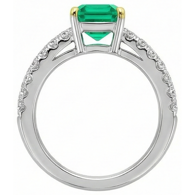 Taille à Degrés Émeraude Colombienne bague en Or Bicolore 14 Carats – vue de dessus
