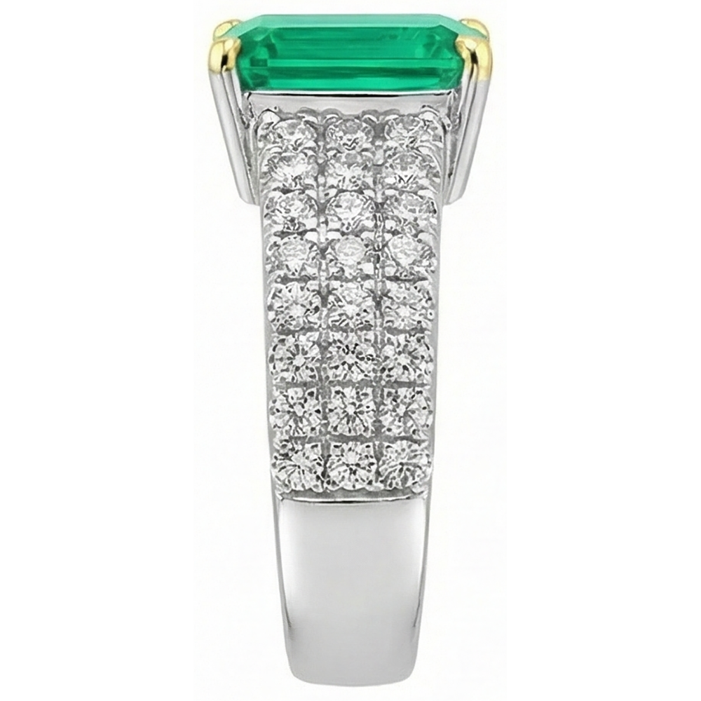 Émeraude Colombienne Bague Pierre Précieuse 2,50 carats Or Bicolore 14 Carats – vue de profil
