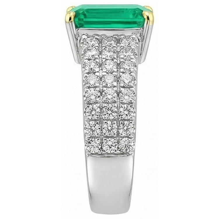 Émeraude Colombienne Bague Pierre Précieuse 2,50 carats Or Bicolore 14 Carats – vue de profil