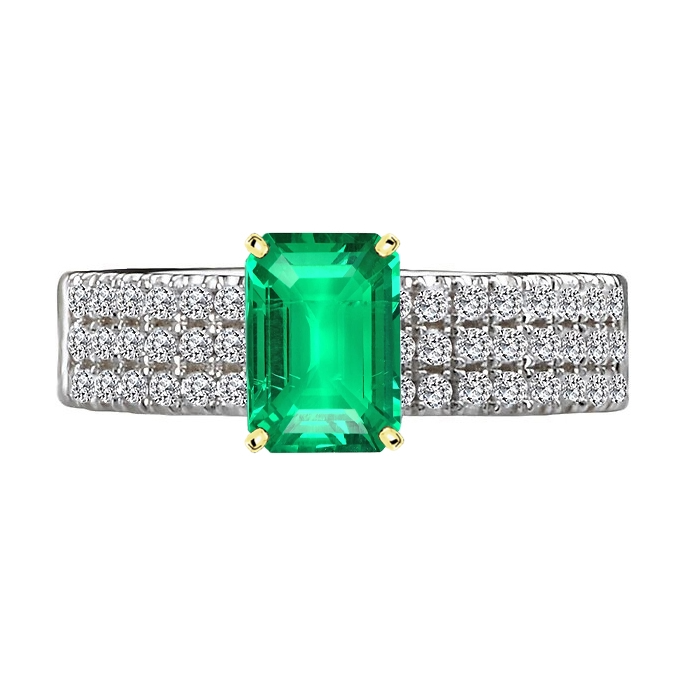 Taille à Degrés Émeraude Colombienne bague en Or Bicolore 14 Carats – vue principale