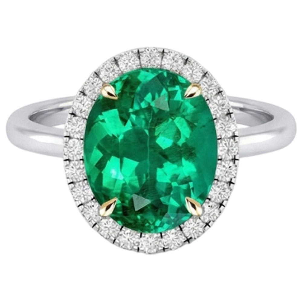 Bague Pierre de Couleur Or Deux Tons 14 Carats avec Émeraude – vue d'angle