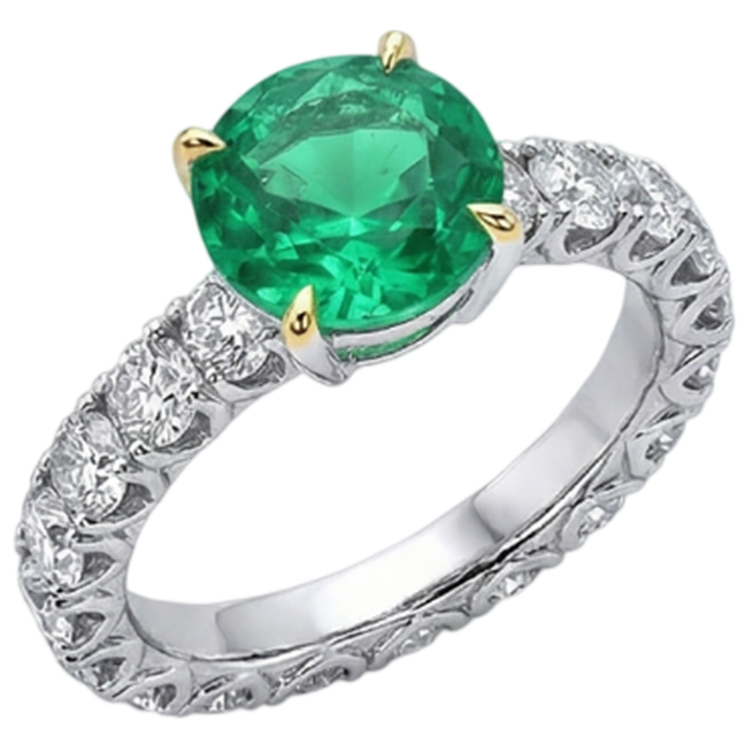Émeraude Colombienne Bague Pierre de Couleur 4-carats Or 14K Bicolore – vue de face