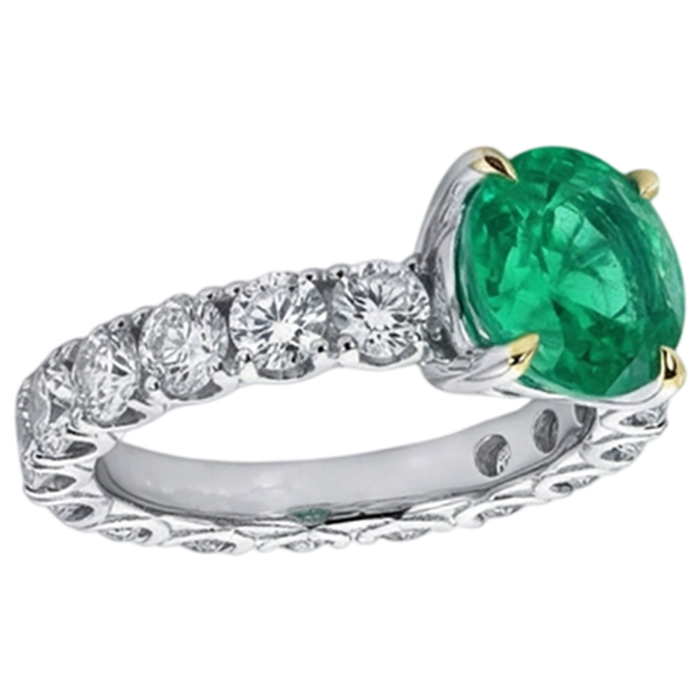 Bague Pierre de Couleur Or 14K Bicolore avec Émeraude Colombienne – vue de côté