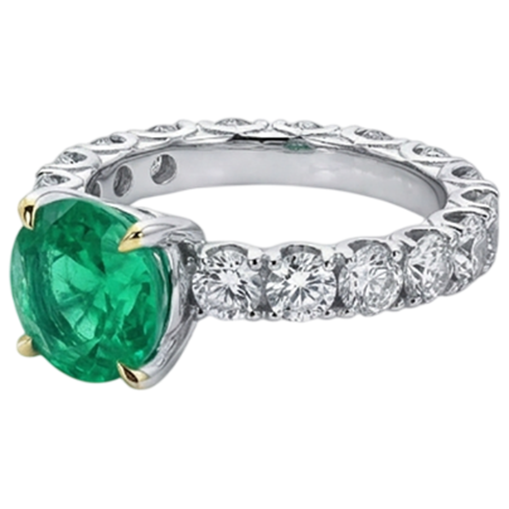 Émeraude Colombienne Taille Ronde Bague Pierre de Couleur en Or 14K Bicolore – vue de profil