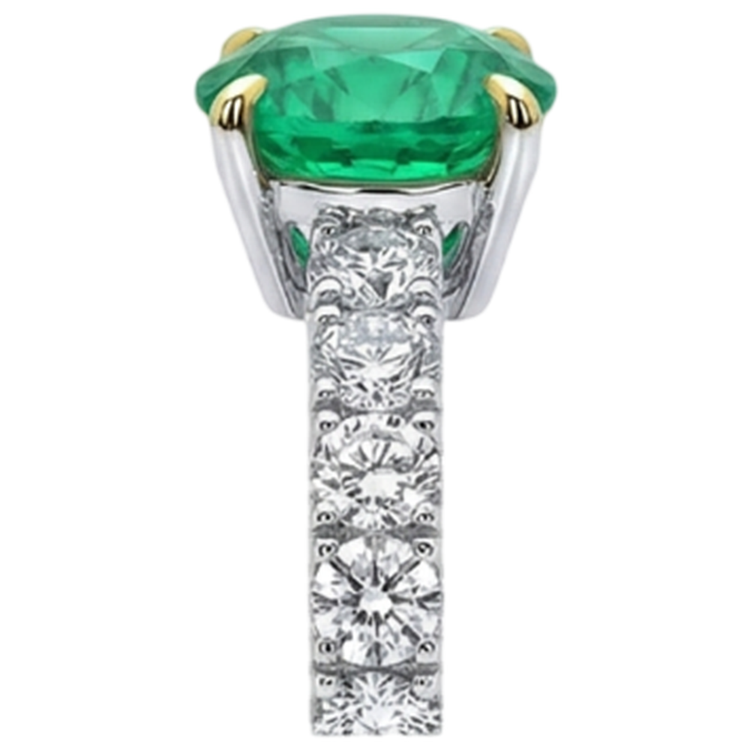 Bague Pierre de Couleur Or 14K Bicolore avec Émeraude Colombienne – vue de dessus