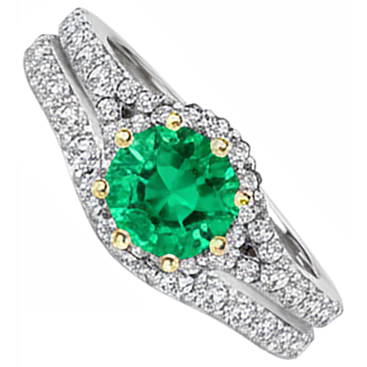 Émeraude Taille Brillant Bague avec Gemme en Or Bicolore 14 Carats – vue de face