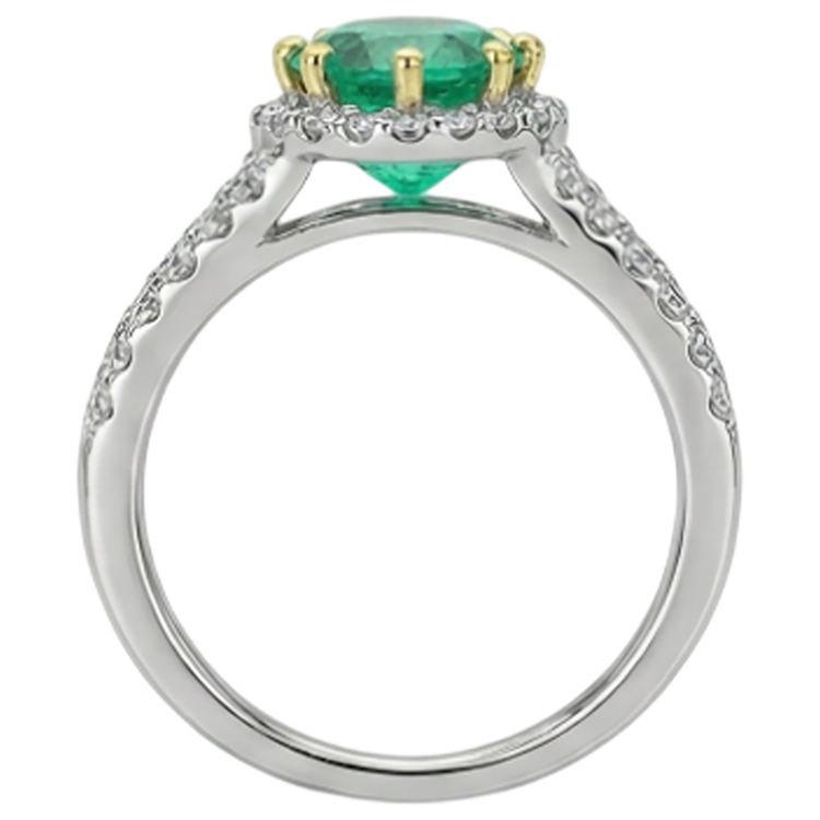 Émeraude Taille Brillant Bague avec Gemme en Or Bicolore 14 Carats – vue de dessus