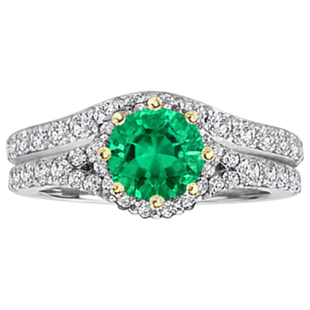 Bague avec Gemme Or Bicolore 14 Carats avec Émeraude – vue de côté