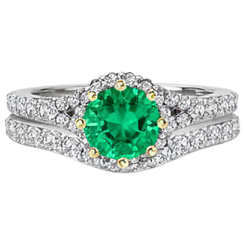 Taille Brillant Émeraude bague en Or Bicolore 14 Carats – vue de profil