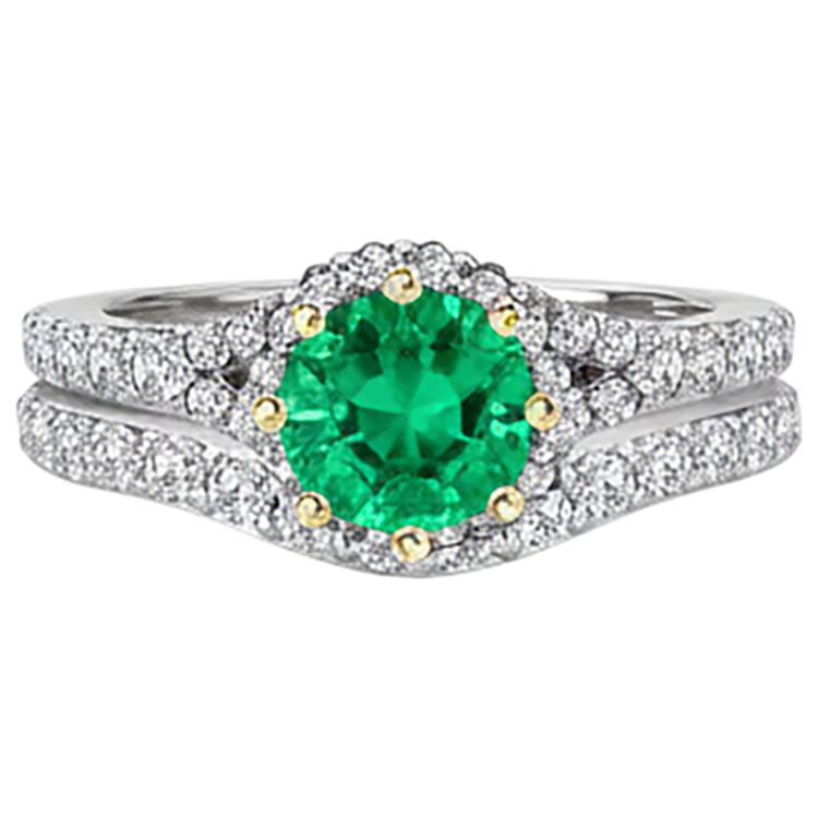 Taille Brillant Émeraude bague en Or Bicolore 14 Carats – vue de profil
