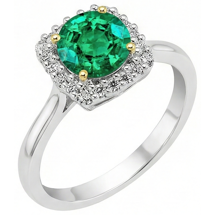 Taille Ronde Émeraude Colombienne bague en Or Deux Tons 14 Carats – vue de côté