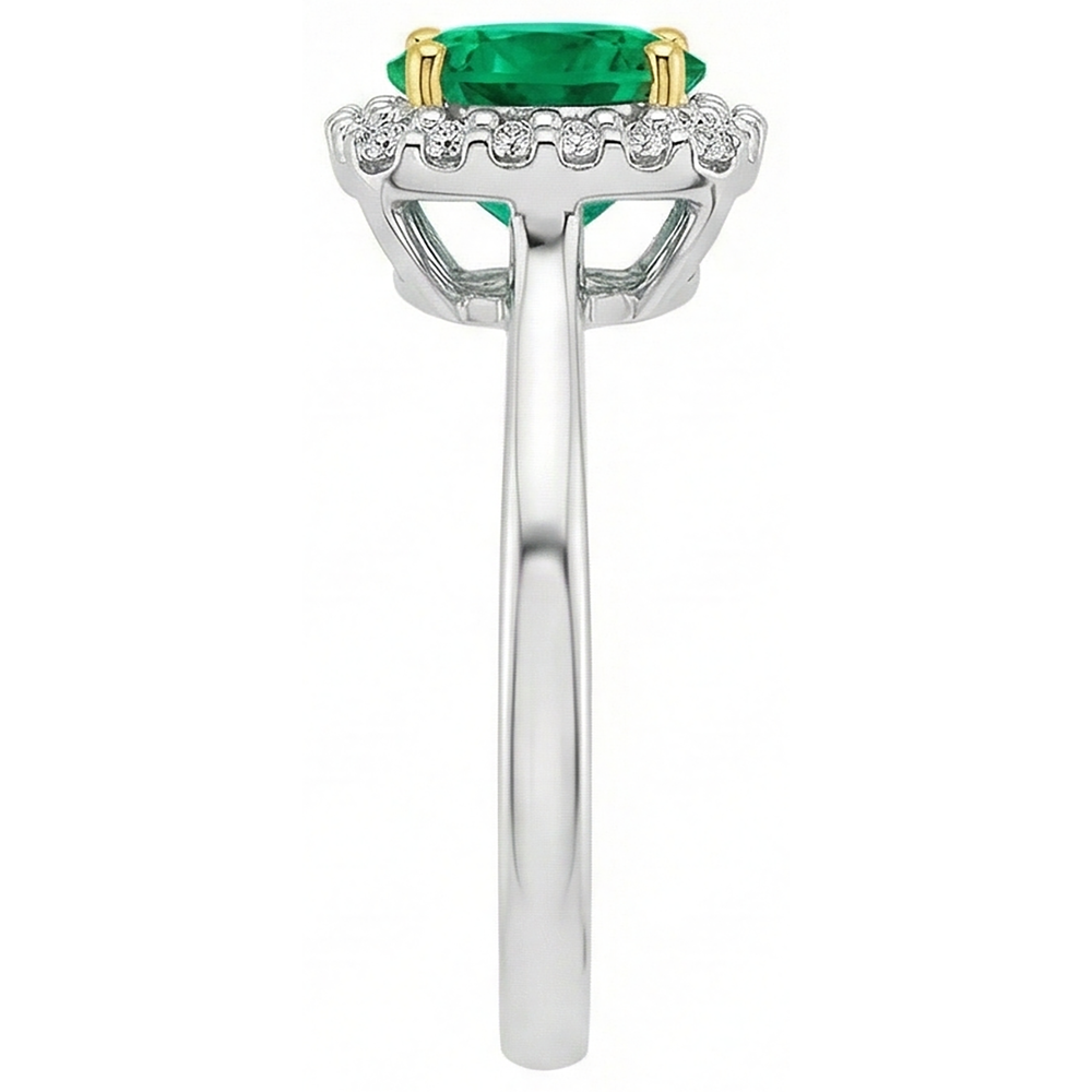 Émeraude Colombienne Taille Ronde Bague Pierre Précieuse en Or Deux Tons 14 Carats – vue de profil