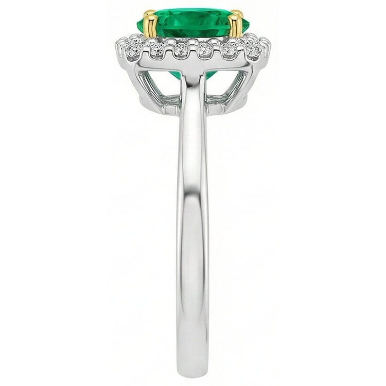 Émeraude Colombienne Taille Ronde Bague Pierre Précieuse en Or Deux Tons 14 Carats – vue de profil