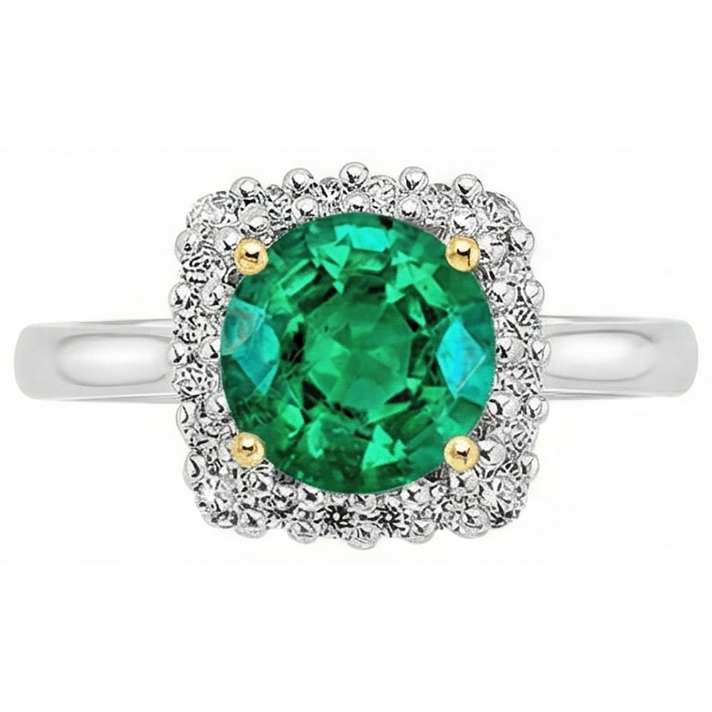 Bague Pierre Précieuse Or Deux Tons 14 Carats avec Émeraude Colombienne – vue de face