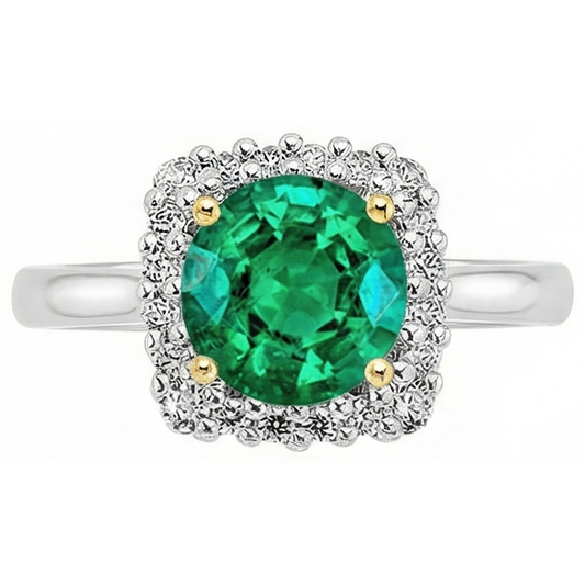 Bague Pierre Précieuse Or Deux Tons 14 Carats avec Émeraude Colombienne – vue de face
