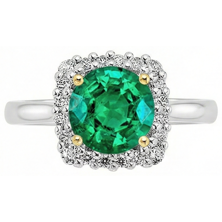 Bague Pierre Précieuse Or Deux Tons 14 Carats avec Émeraude Colombienne – vue de face