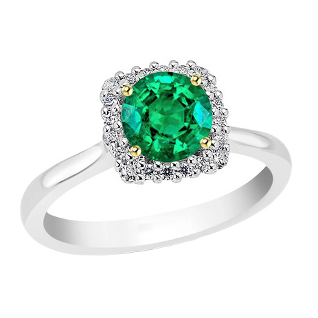 Émeraude Colombienne Taille Ronde Bague Pierre Précieuse en Or Deux Tons 14 Carats – vue principale