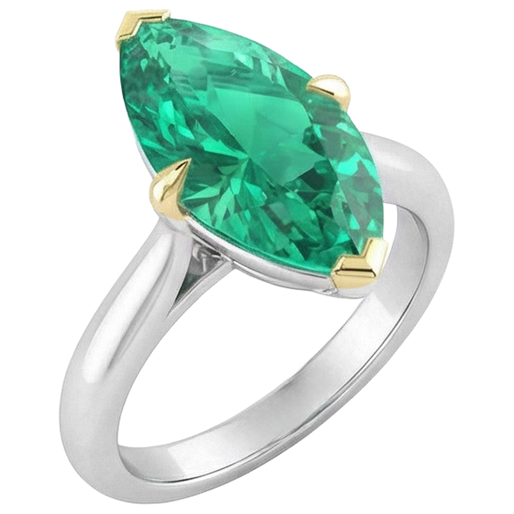 Émeraude Fine Bague avec Gemme 3-carats Or 14K Bicolore – vue d'angle