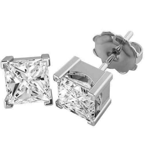 Sparkling Princess Cut 5.00 Carats Réel Diamants Boucles D'oreilles Lady Studs Or