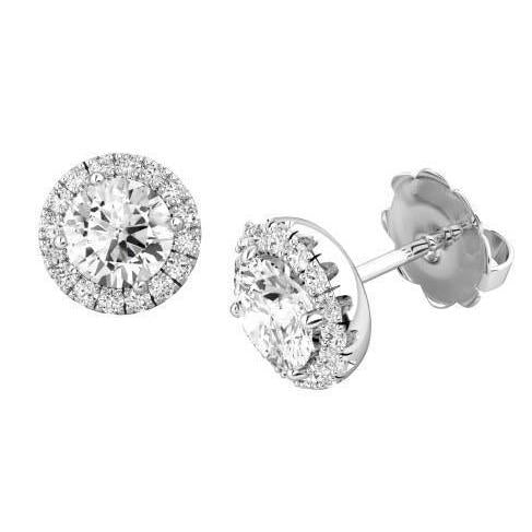 Sparkling Prong Set 3.50 Carats Réel Diamants Lady Studs Halo Boucles D'oreilles Or