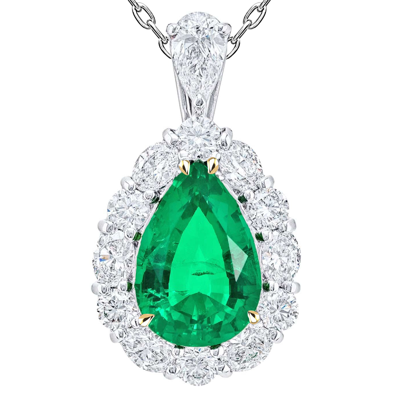 Émeraude Taille Poire Pendentif Pierre Précieuse en Or Deux Tons 14 Carats – vue principale