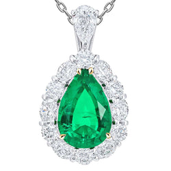 Or Deux Tons 14 Carats Certifié GIA Émeraude Pendentif Pierre