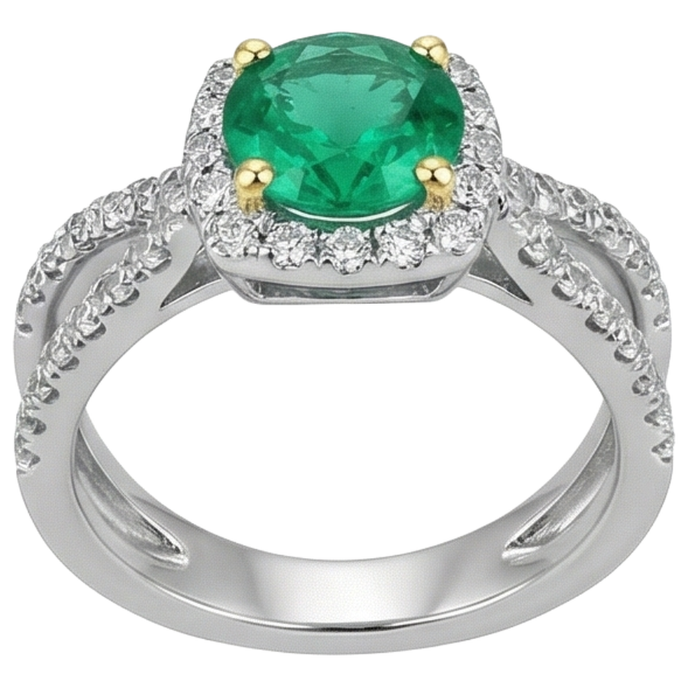 Émeraude Colombienne Bague avec Gemme 2-carats Or 14K Bicolore – vue de face