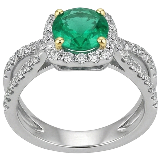 Émeraude Colombienne Bague avec Gemme 2-carats Or 14K Bicolore – vue de face