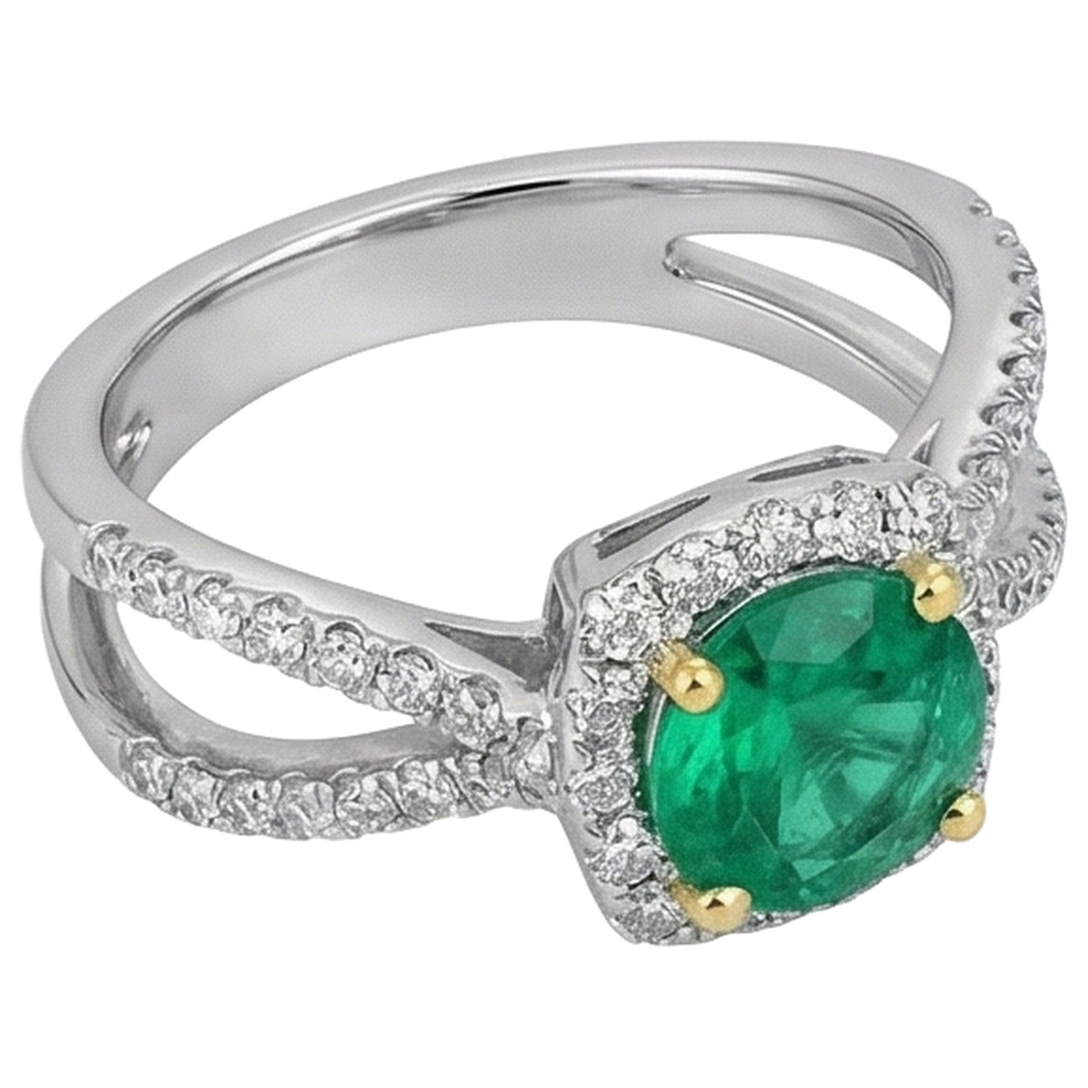 Émeraude Colombienne Bague avec Gemme 2-carats Or 14K Bicolore – vue de côté