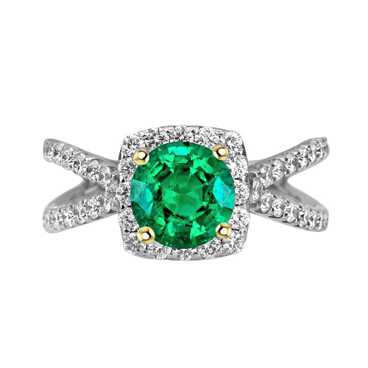 Bague avec Gemme Or 14K Bicolore avec Émeraude Colombienne – vue principale