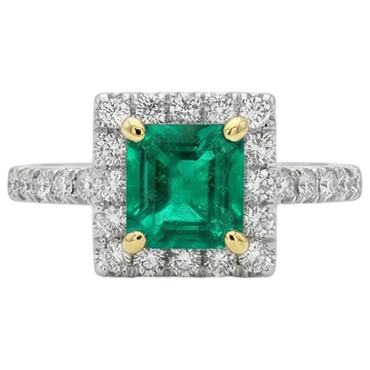Émeraude Fine Bague Pierre de Couleur 3-carats Or 14K Bicolore – vue de face