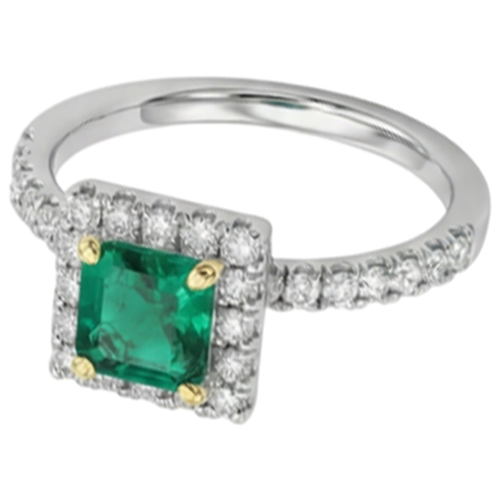 Émeraude Fine Taille Émeraude Bague Pierre de Couleur en Or 14K Bicolore – vue de profil
