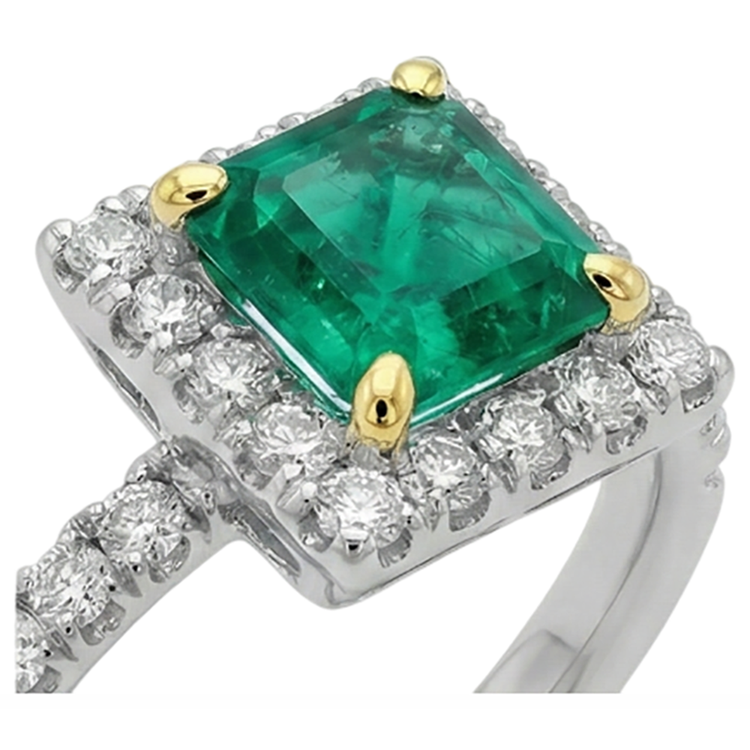 Bague Pierre de Couleur Or 14K Bicolore avec Émeraude Fine – vue de dessus