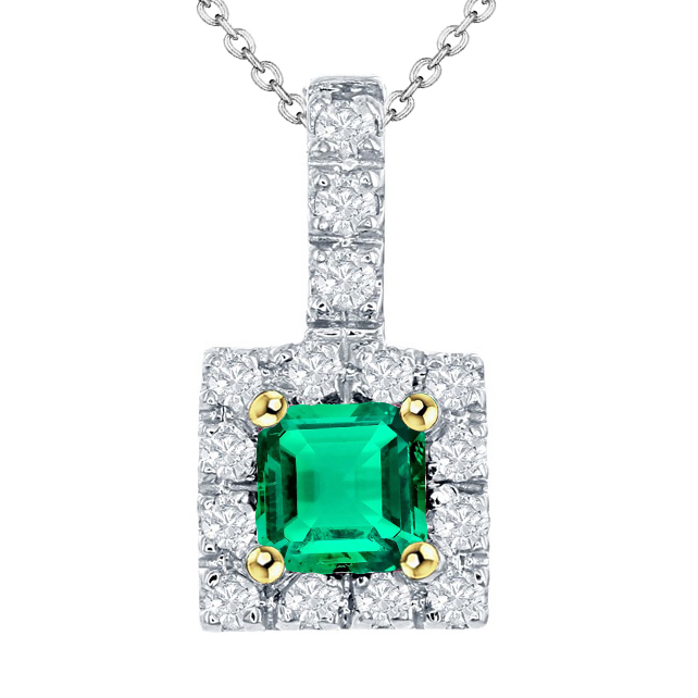 Taille Coussin Émeraude bague en Or Bicolore 14 Carats – vue principale