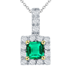 Or Bicolore 14 Carats GIA Certifié Émeraude Pendentif Pierre