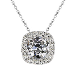 Or Blanc 14 Carats Coussin Antique Diamant Fin Pendentif 3,50