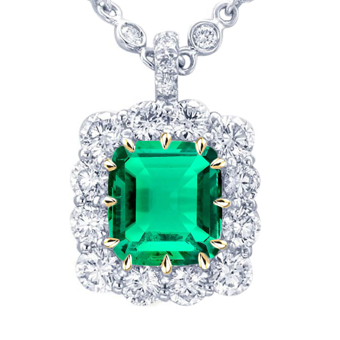 Pendentif Pierre Précieuse Or Bicolore 14 Carats avec Émeraude Fine – vue principale