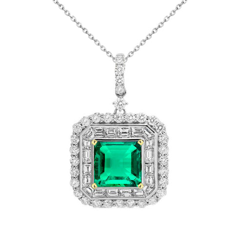 Émeraude Colombienne Pendentif Pierre Précieuse 3-carats Or Deux Tons 14 Carats – vue principale