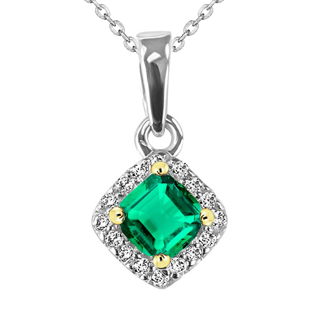 Émeraude Fine Collier Pendentif Pierre 2,50-carats Or Bicolore 14 Carats – vue principale