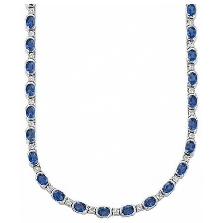 Taille Ovale Saphir Bleu Bleuet bague en Or Blanc 14 Carats – vue de côté