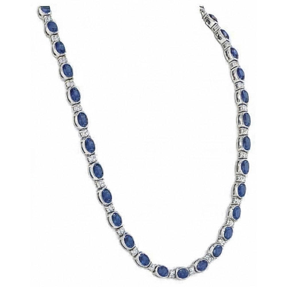 Taille Ovale Saphir Bleu Bleuet bague en Or Blanc 14 Carats – vue d'angle