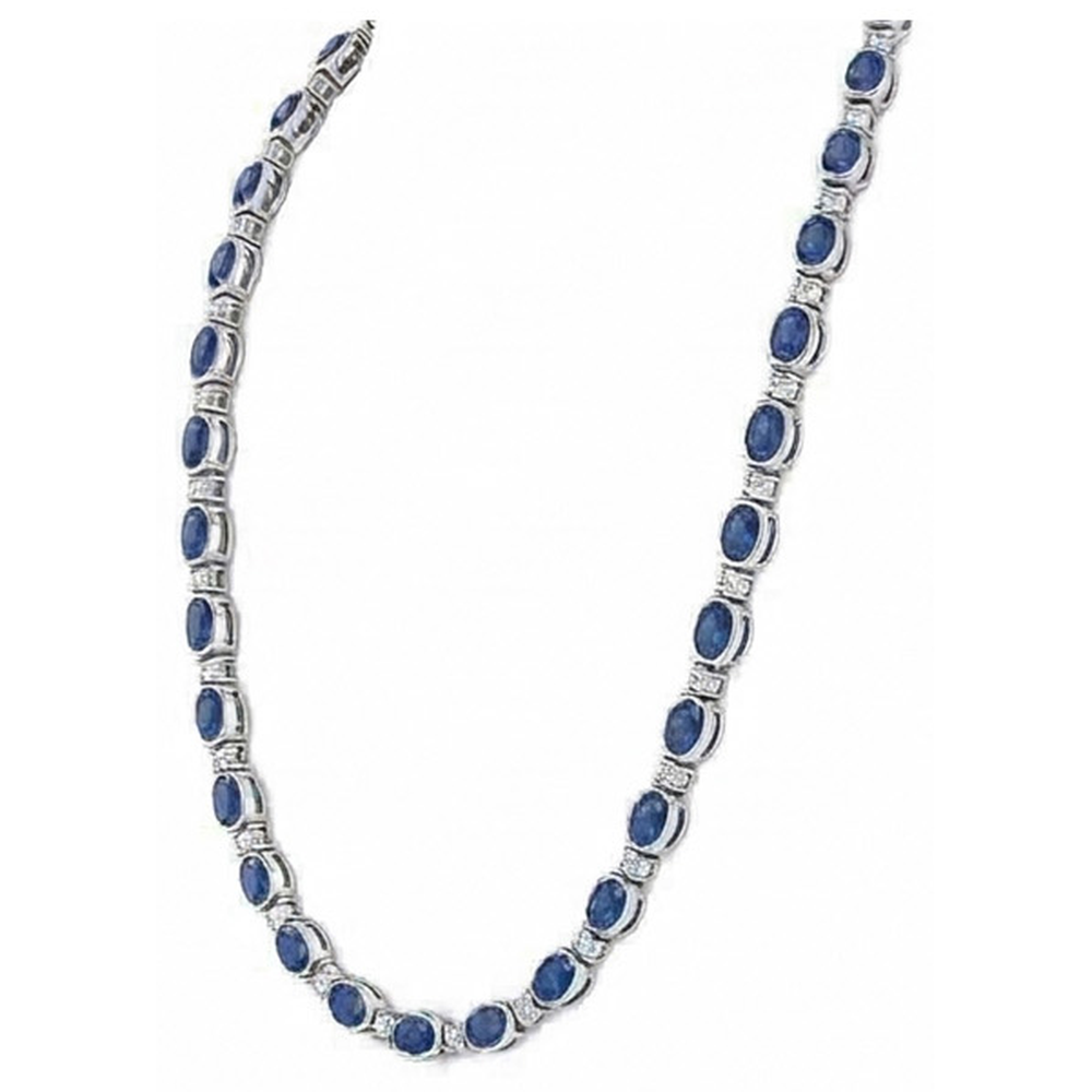Taille Ovale Saphir Bleu Bleuet bague en Or Blanc 14 Carats – vue de profil
