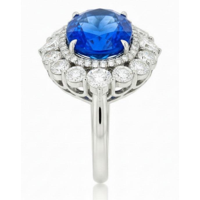Saphir Bleu Royal Bague Pierre Précieuse 8,25-carats Or Blanc 14 Carats – vue d'angle