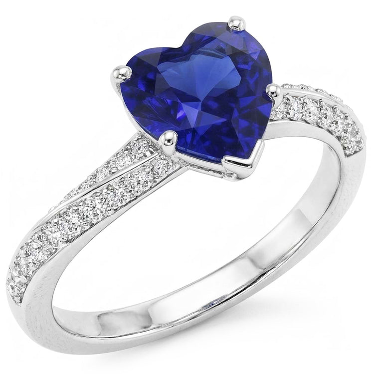 Srilanka Sapphire Gemstone Ring Heart Cut 2.50 Carats Diamond Jewelry