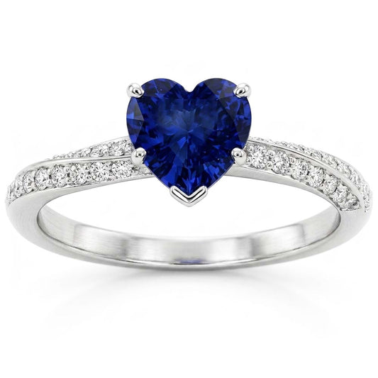 Srilanka Sapphire Gemstone Ring Heart Cut 2.50 Carats Diamond Jewelry